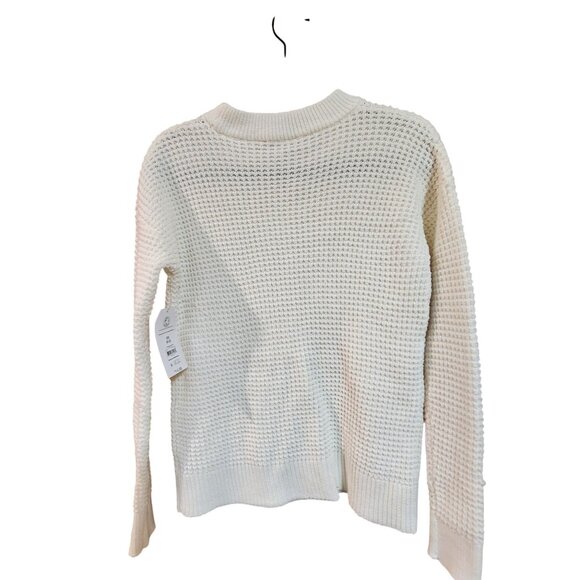 Time And Tru XS Waffle Knit Sweater Womens Recycled Fibers Cream Long Sleeve Pul - Picture 2 of 4